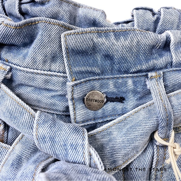 Driftwood Floral Embroidered Paperbag Blue High Waisted Denim Shorts - Picture 3 of 8